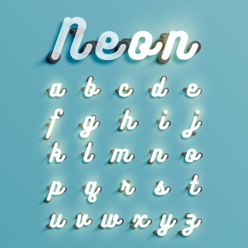 Realistic neon character set, vector illustration