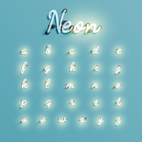 Realistic neon character set, vector illustration