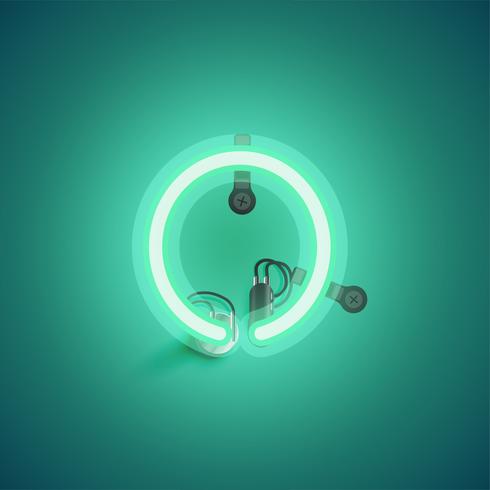 Green realistic neon character with wires and console from a fontset, vector illustration