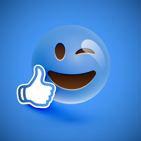 Emoticon with thumbs up, vector illustration