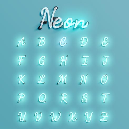 Realistic neon character set, vector illustration