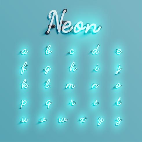 Realistic neon character set, vector illustration