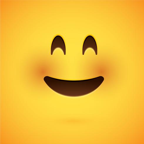 Emoticon amarillo realista delante de un fondo amarillo, ilustración vectorial vector