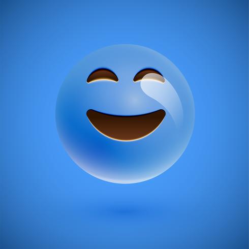 Blue realistic emoticon smiley face, vector illustration