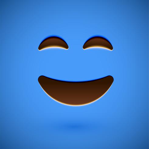 Blue realistic emoticon smiley face, vector illustration