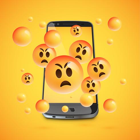 3D emoticons with realistic smartphone, vector illustartion