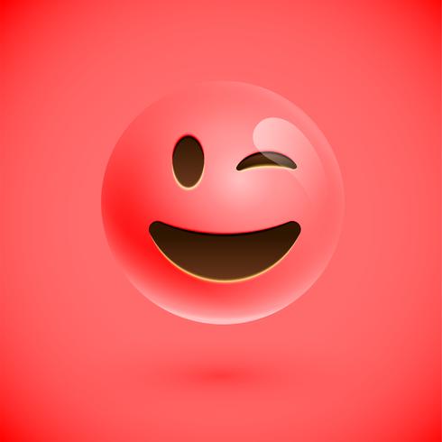 Red realistic emoticon smiley face, vector illustration