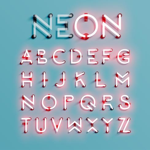 Realistic neon character set, vector illustration