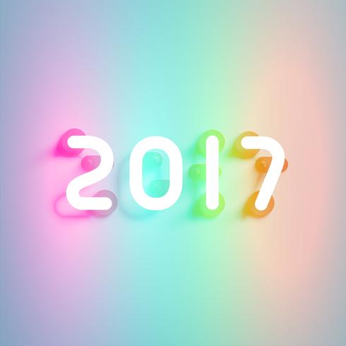 Neon 2017 brillante signo, ilustración vectorial vector