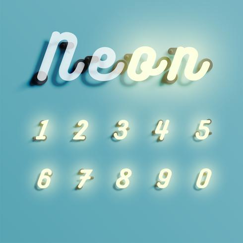 Realistic neon character set, vector illustration