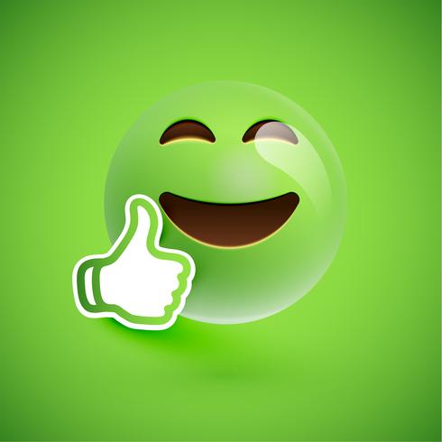 Emoticon with thumbs up, vector illustration