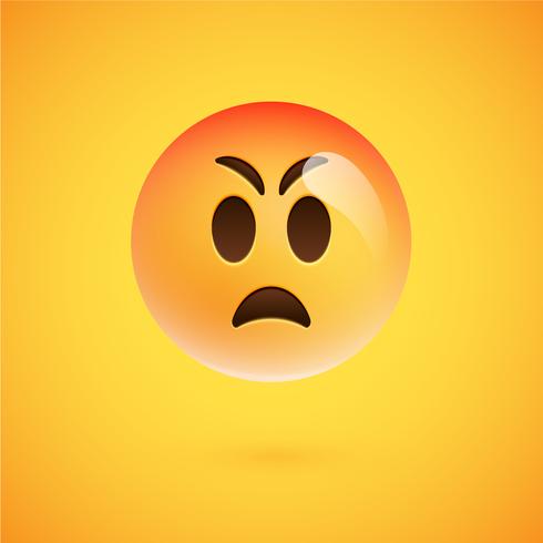 Realistic yellow emoticon in front of a yellow background, vector illustration
