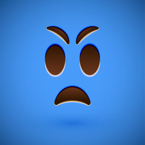 Blue realistic emoticon smiley face, vector illustration