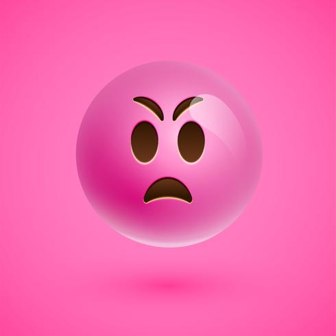 Pink realistic emoticon smiley face, vector illustration