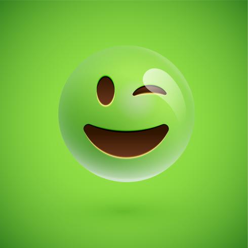 Green realistic emoticon smiley face, vector illustration
