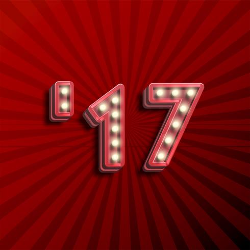 '17 3D text for the new year with lightbulbs glowing, vector illustration