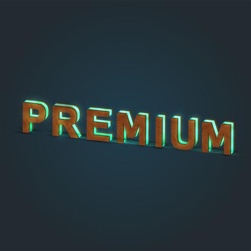 &#39;PREMIUM&#39; - Ilustración realista de una palabra hecha por madera y vidrio brillante, vector