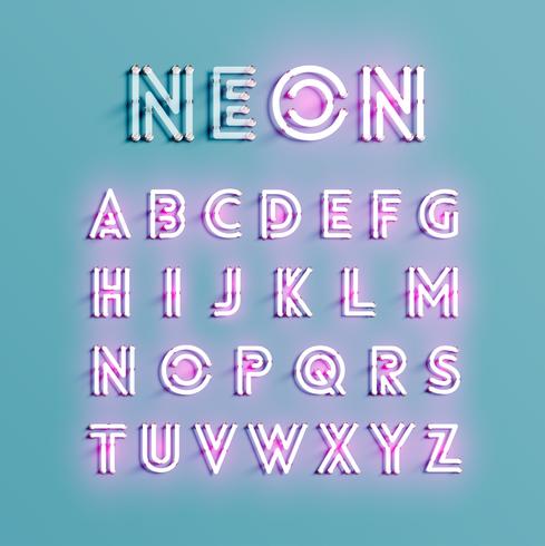 Realistic neon character set, vector illustration