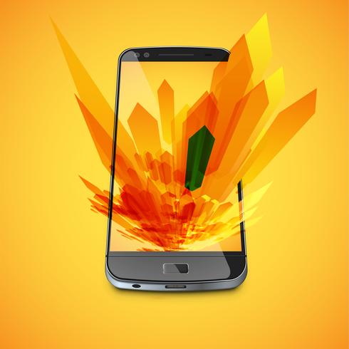 Yellow abstract background and a realistic smartphone for business, vector illustration