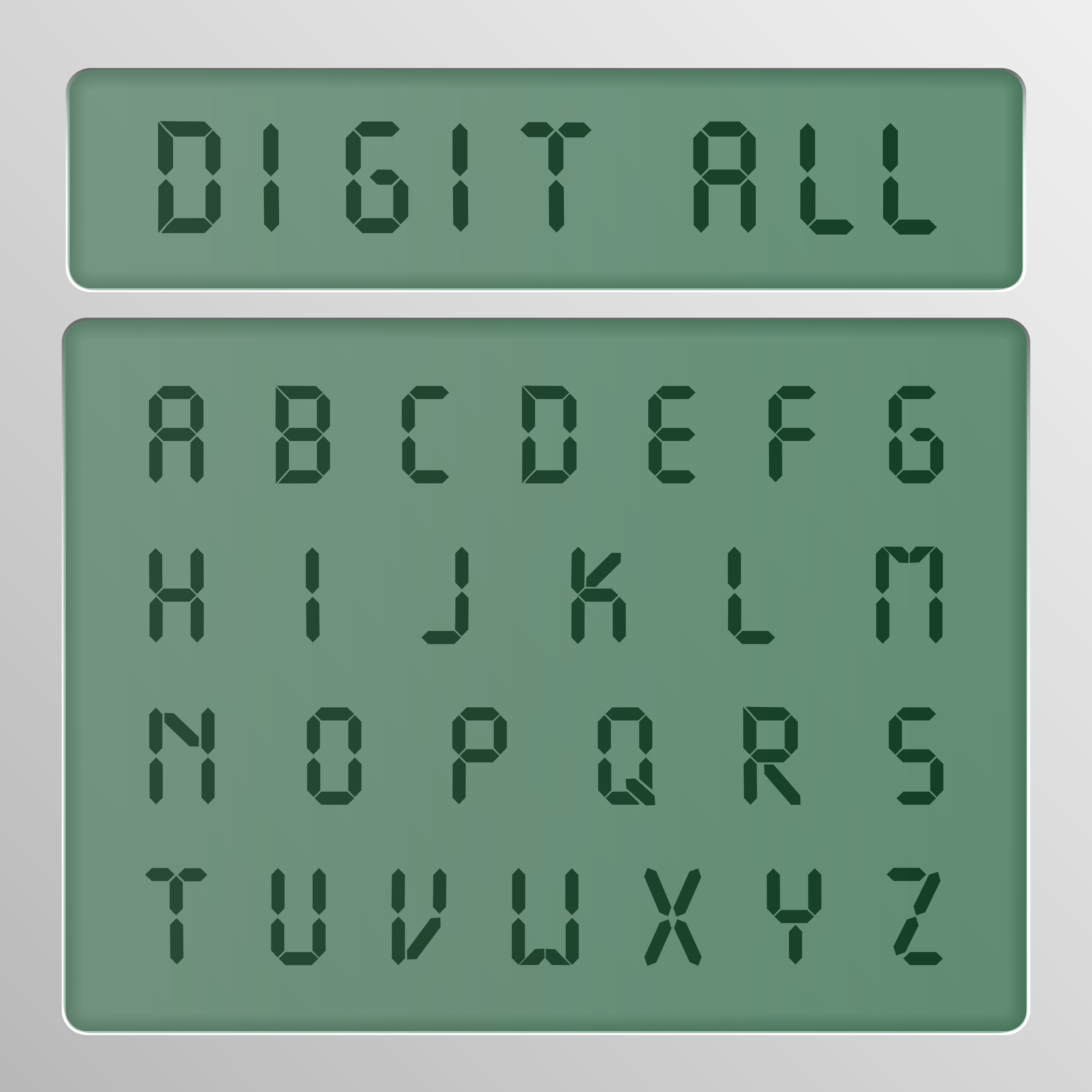 Digital character set from a typeface on a screen, vector illustration