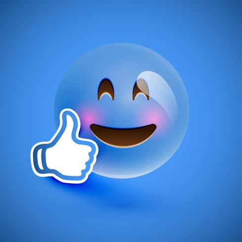 Emoticon with thumbs up, vector illustration