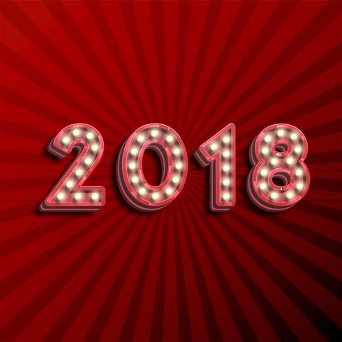 '18 3D text for the new year with lightbulbs glowing, vector illustration