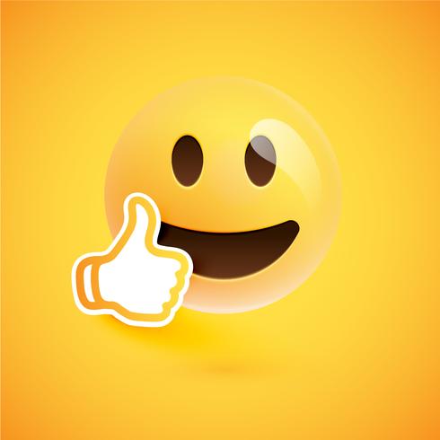 Emoticon with thumbs up, vector illustration