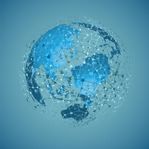 Globo del mundo sobre un fondo azul, ilustración vectorial vector