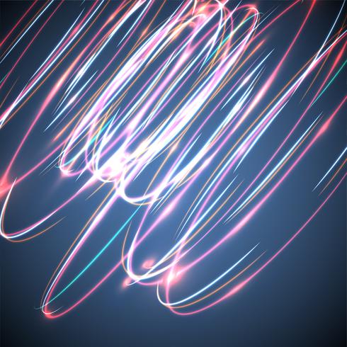 Neon blurry circles on a blue background, vector illustration.