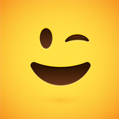 Realistic yellow emoticon in front of a yellow background, vector illustration
