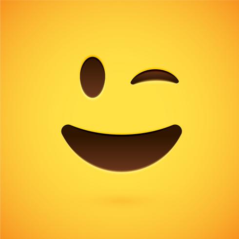 Emoticon amarillo realista delante de un fondo amarillo, ilustración vectorial vector