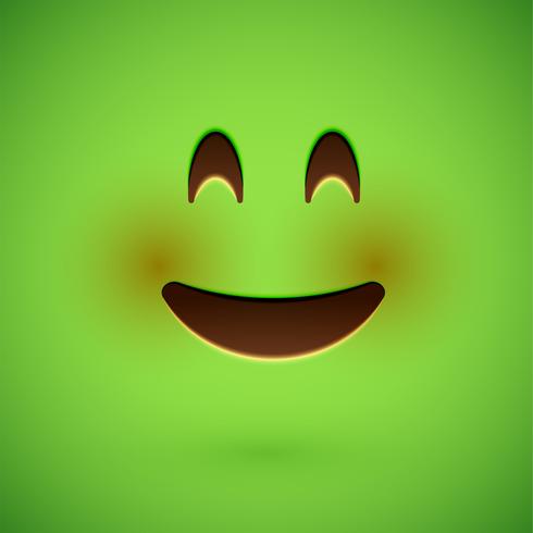 Green realistic emoticon smiley face, vector illustration