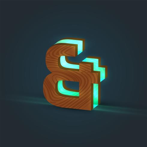 3D, realistic, glass and wood character from a typeface, vector