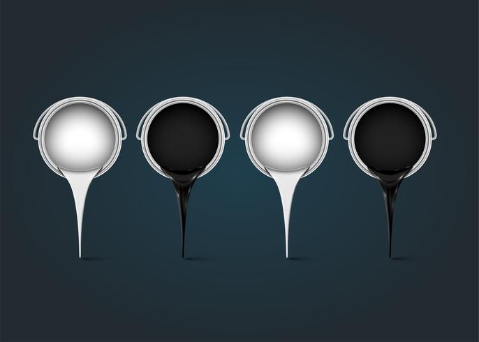 Black and white cans with ink, realistic vector illustration 