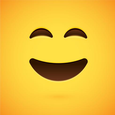 Realistic yellow emoticon in front of a yellow background, vector illustration