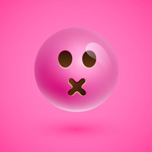 Pink realistic emoticon smiley face, vector illustration