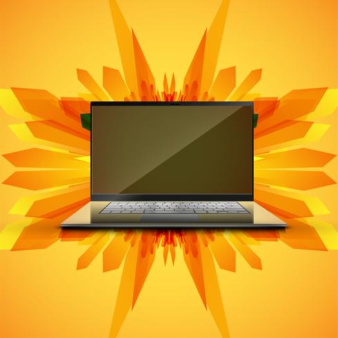 Yellow abstract background and a realistic computerlaptop for business, vector illustration