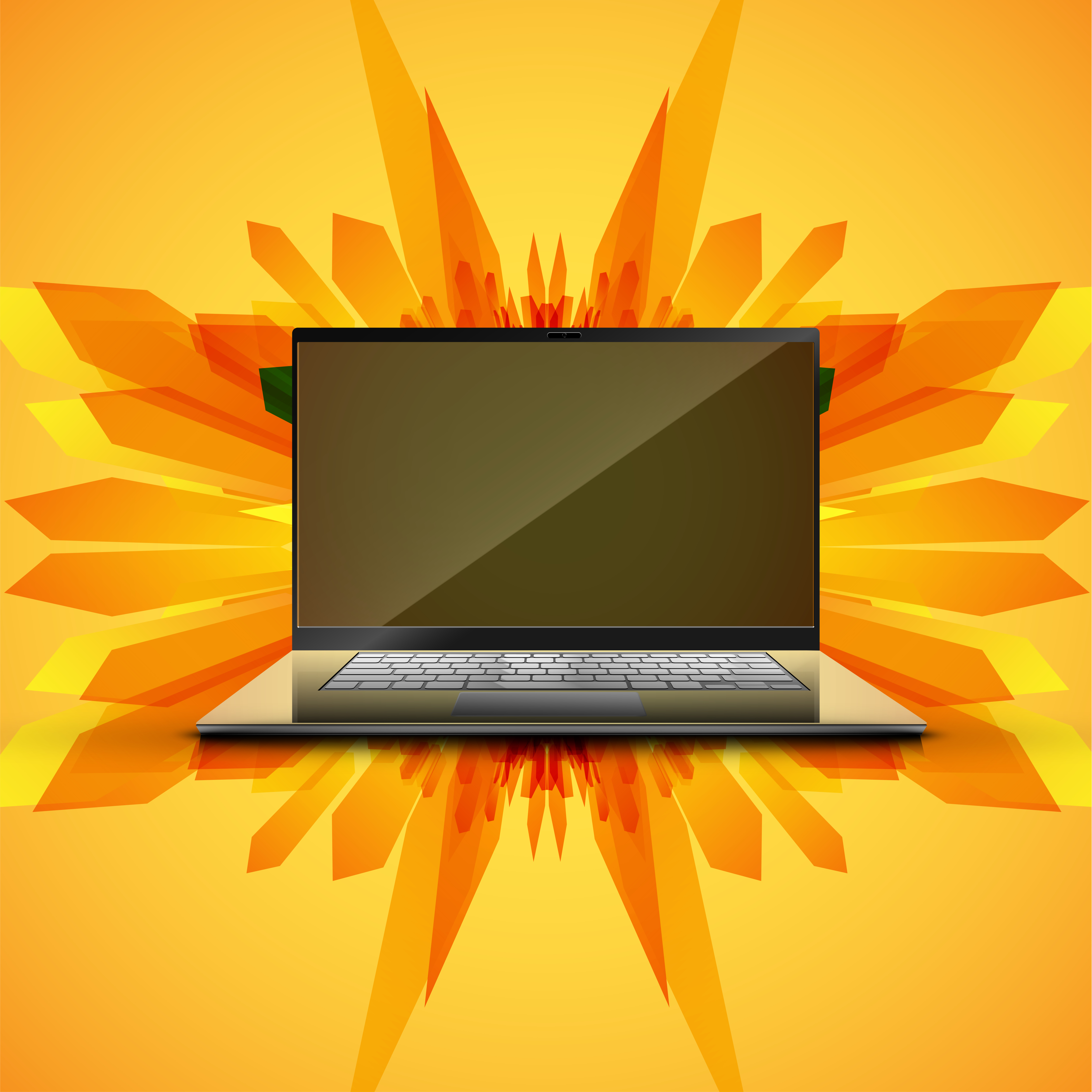 Yellow abstract background and a realistic computerlaptop for business