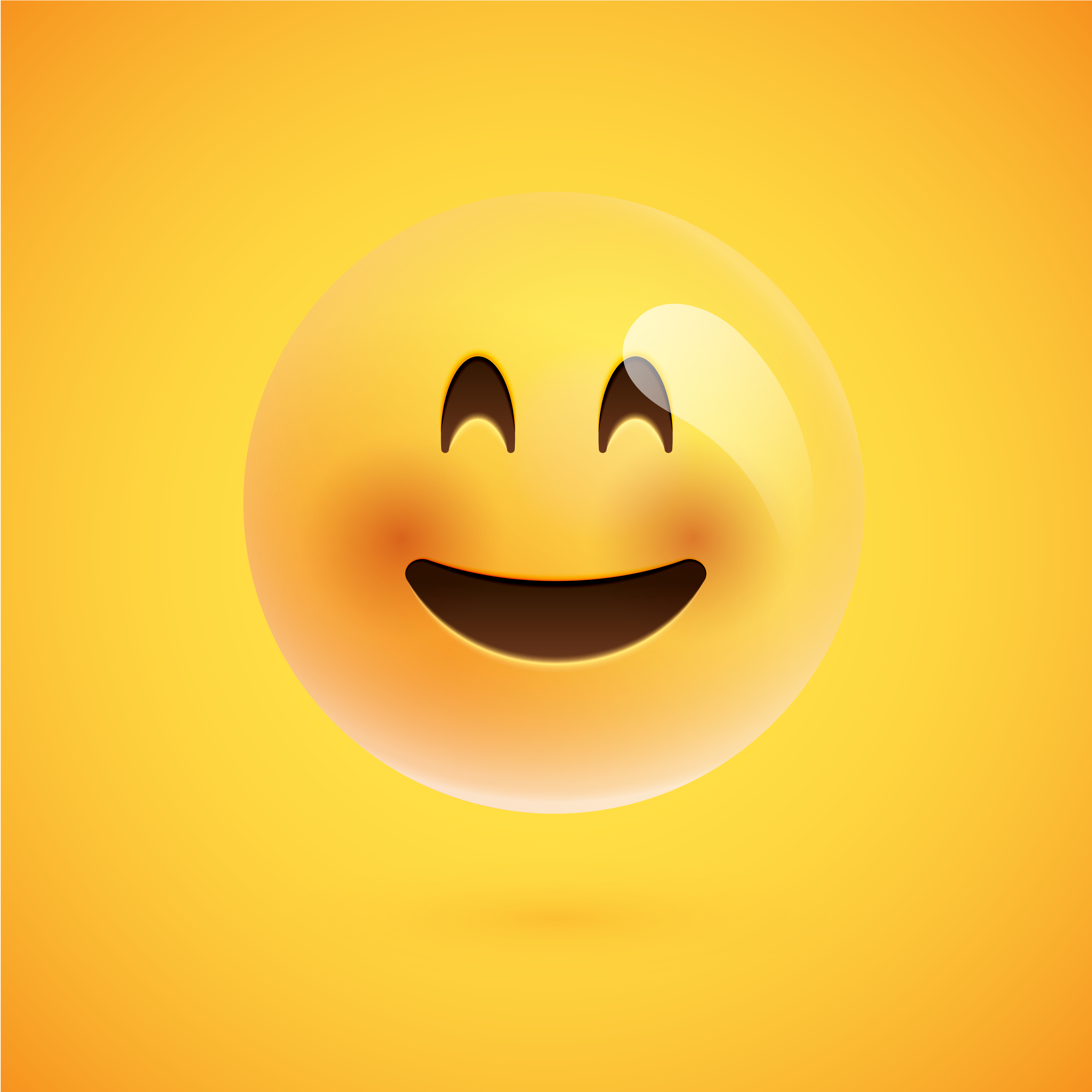 Realistic yellow emoticon in front of a yellow background, vector