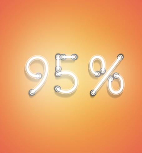 Realistic neon percentage sign, vector illustration