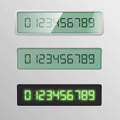 Digital character set from a typeface on 3 different screen, vector illustration