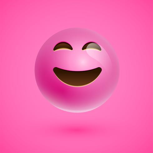 Emoticon realista rosa cara sonriente, ilustración vectorial vector