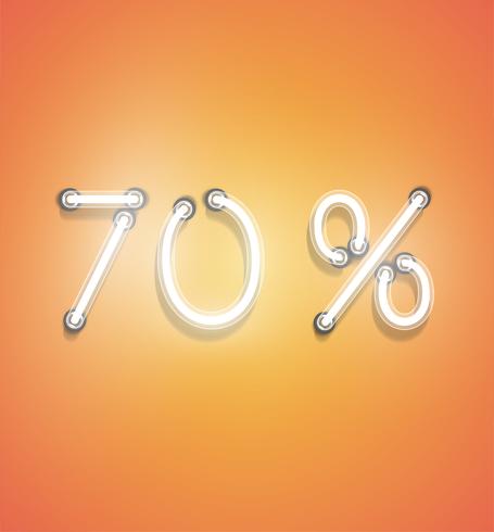 Realistic neon percentage sign, vector illustration