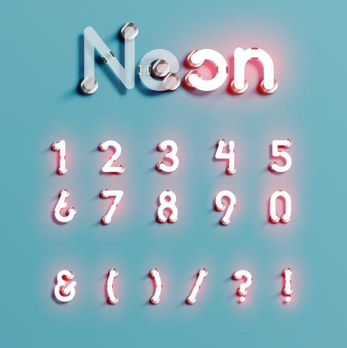 Realistic neon character set, vector illustration
