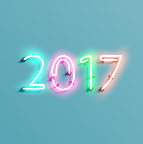 Neon 2017 shining sign, vector illustration