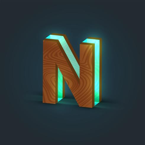 3D, realistic, glass and wood character from a typeface, vector