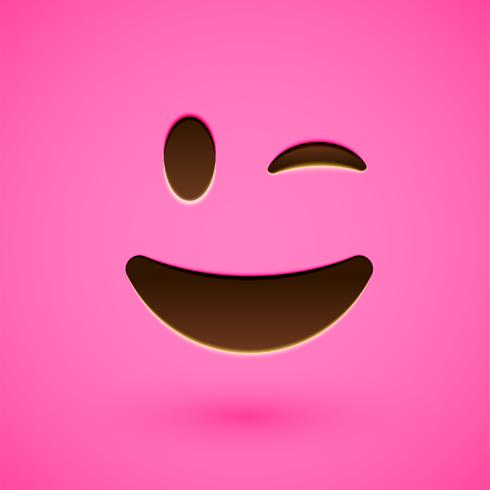 Pink realistic emoticon smiley face, vector illustration