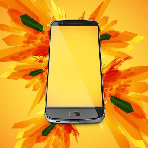 Yellow abstract background and a realistic smartphone for business, vector illustration