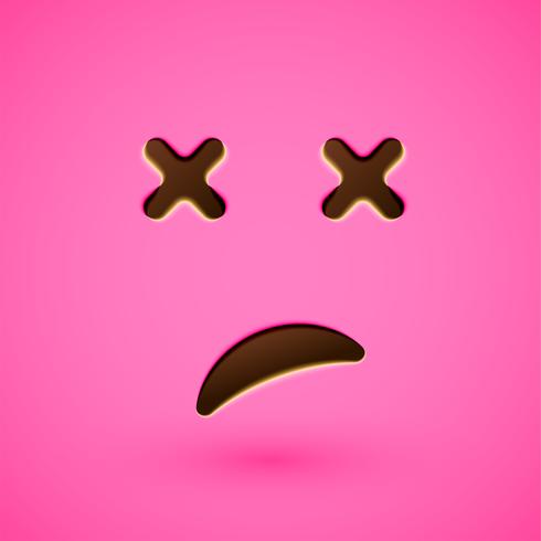 Pink realistic emoticon smiley face, vector illustration