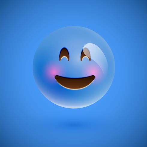 Blue realistic emoticon smiley face, vector illustration